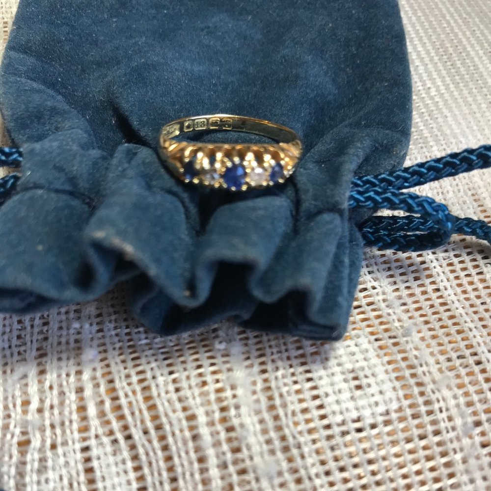 Gold ring with sapphire and diamond